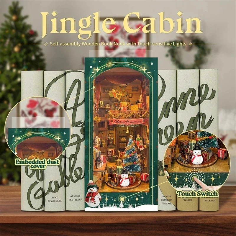 Merry Christmas DIY Wooden Boo - Diy Wooden Book Nook Kit Shelf Insert ulasan dan harga